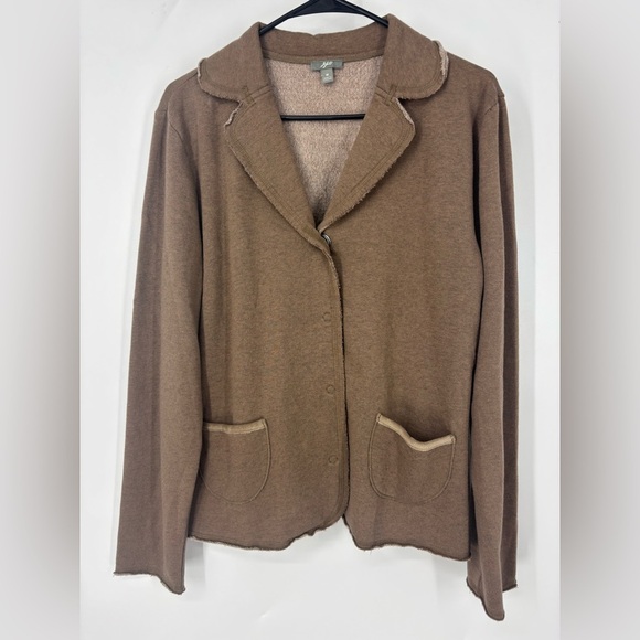 J. Jill Cotton Blend Button Soft Touch Soft Brown Blazer Jacket Medium - Picture 1 of 4